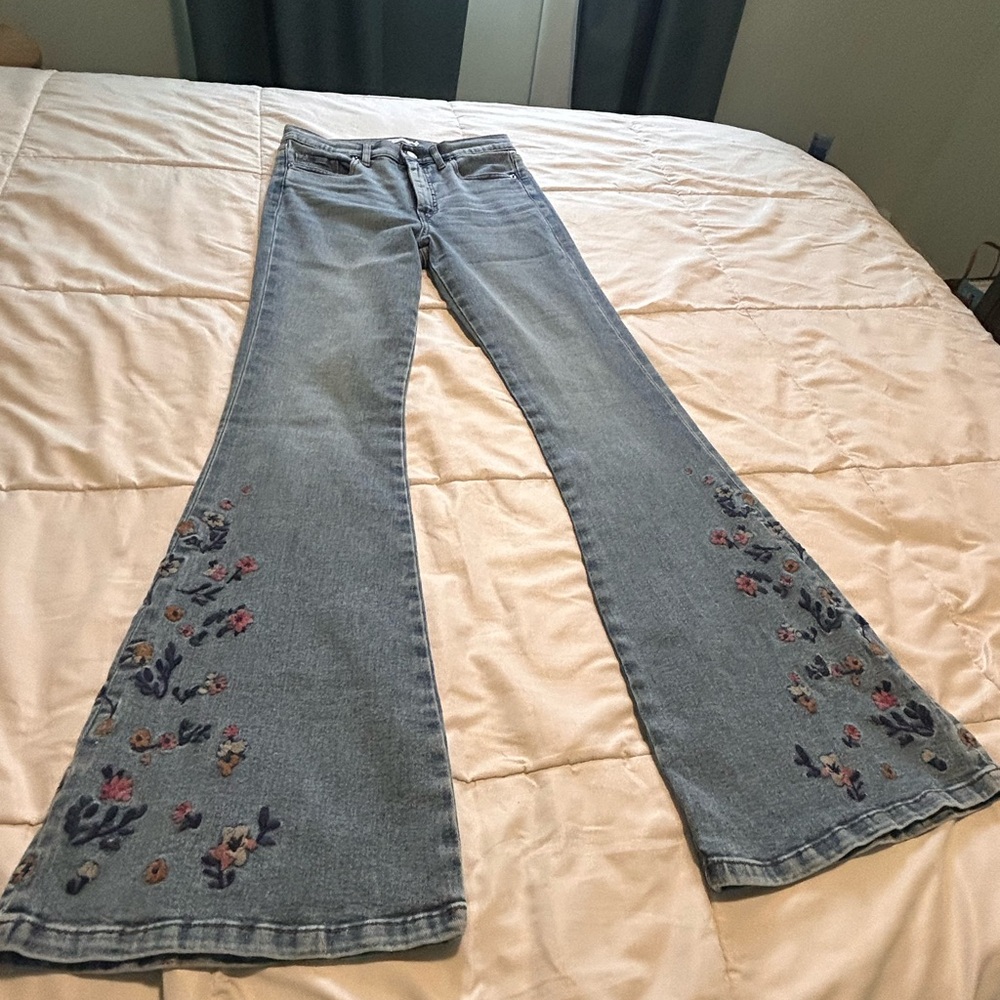 Jessica Simpson Blue Embroidered Flare Jeans